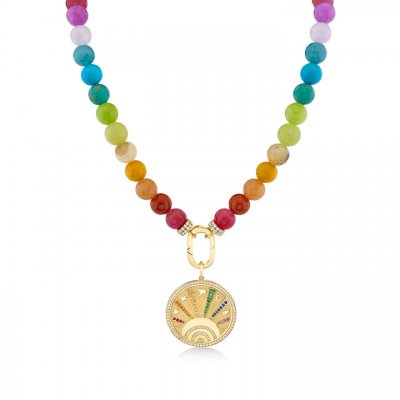 Gold & Rainbow Evil Eye Luck Coin Jade Necklace