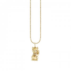 Gold & Diamond Lucky Cat Charm