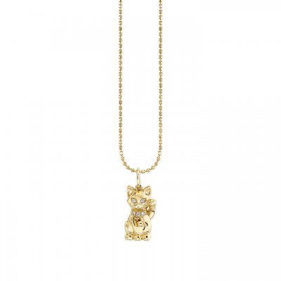 Gold & Diamond Lucky Cat Charm