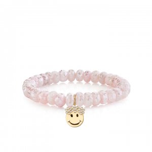 Gold & Diamond Flower Crown Happy Face on Mystic Pink Grapolite