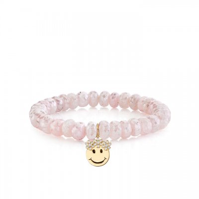 Gold & Diamond Flower Crown Happy Face on Mystic Pink Grapolite