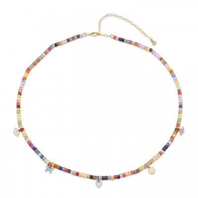 Little Loves Gold & Enamel Tiny Charms Rainbow Zircon Necklace