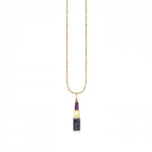 Gold Ruby & Black Diamond Small Lipstick Charm