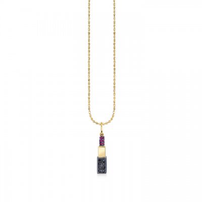 Gold Ruby & Black Diamond Small Lipstick Charm