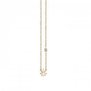 Gold Plated Sterling Silver Pot Leaf Necklace with Bezel Set Diamond