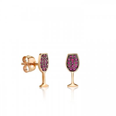 Rose Gold & Ruby Wine Glass Stud