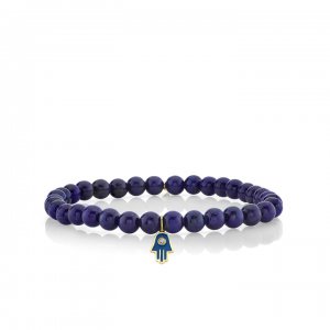 Men's Collection Gold & Diamond Enamel Hamsa on Lapis