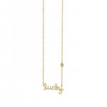 Gold Plated Sterling Silver Lucky Necklace with Bezel Set Diamond