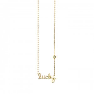 Gold Plated Sterling Silver Lucky Necklace with Bezel Set Diamond