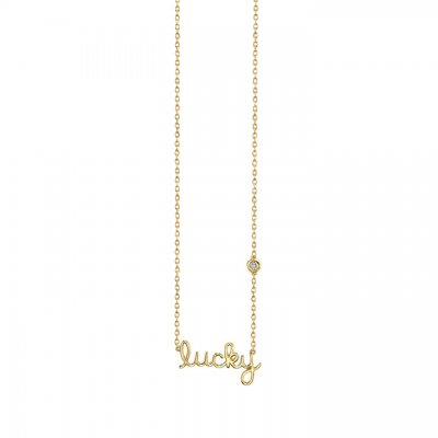 Gold Plated Sterling Silver Lucky Necklace with Bezel Set Diamond