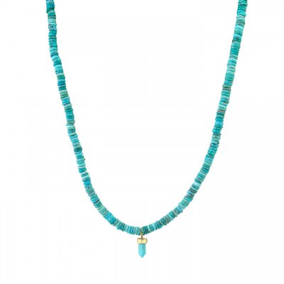 Gold & Diamond Evil Eye Short Turquoise Stone on Arizona Turquoise Necklace