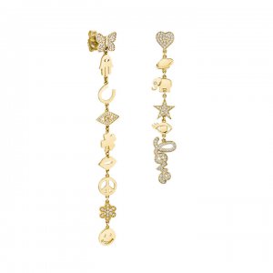 Gold & Diamond Mismatch Icon Drop Earrings