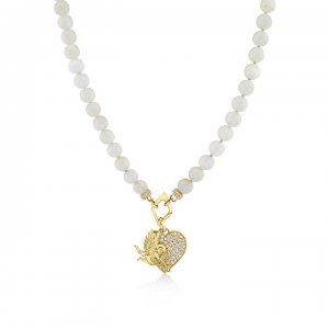 Gold & Diamond Angel Heart Moonstone Necklace