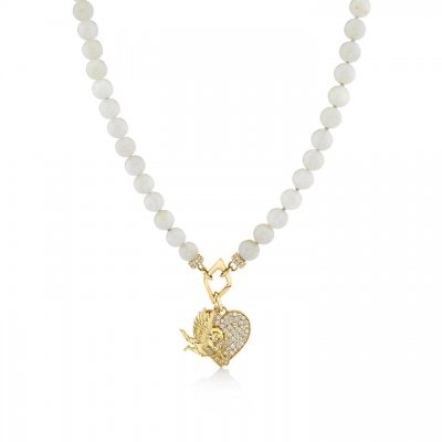 Gold & Diamond Angel Heart Moonstone Necklace