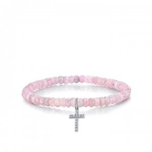 White Gold & Diamond Small Cross on Mystic Pink Grapolite