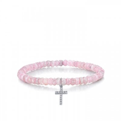 White Gold & Diamond Small Cross on Mystic Pink Grapolite