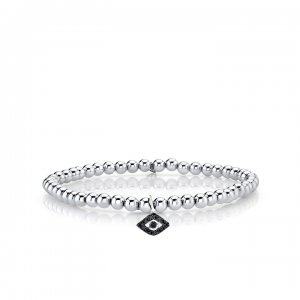 White Gold & Diamond Evil Eye on White Gold Beads