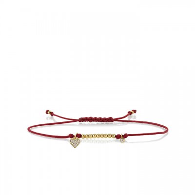 Gold & Diamond Tiny Heart Cord Bracelet