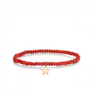 Pure Gold Tiny Star on Red Bamboo Coral