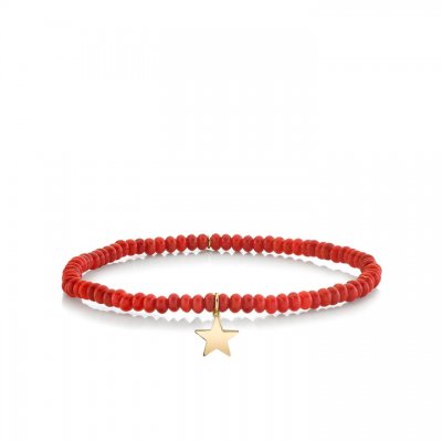 Pure Gold Tiny Star on Red Bamboo Coral