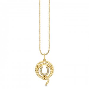 Gold & Diamond Horseshoe Lasso Charm