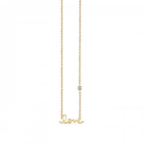 Gold Plated Sterling Silver Love Necklace with Bezel Set Diamond