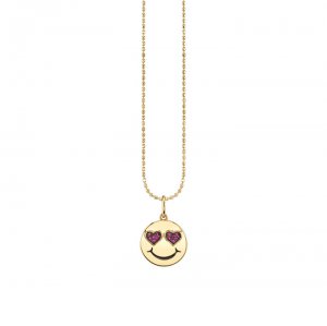 Gold & Ruby Heart Eyes Happy Face Charm