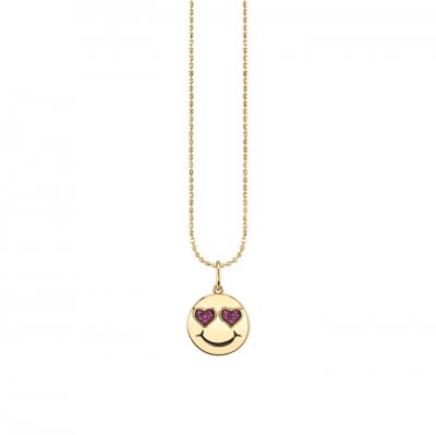 Gold & Ruby Heart Eyes Happy Face Charm