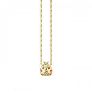 Gold & Diamond Open Wing Ladybug Necklace