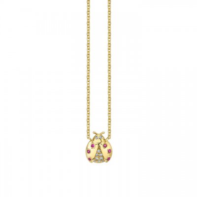 Gold & Diamond Open Wing Ladybug Necklace