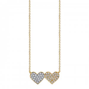 Gold & Diamond Medium Double Heart Necklace