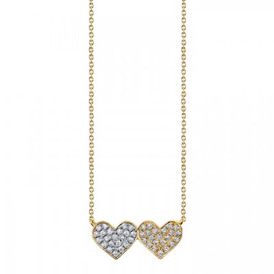 Gold & Diamond Medium Double Heart Necklace