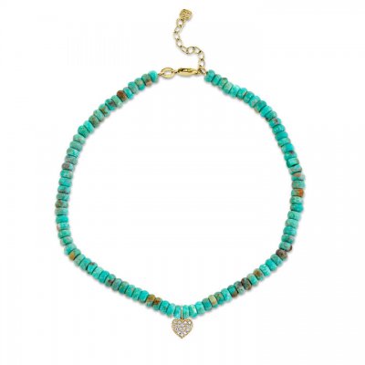 Gold & Diamond Heart on natural Turquoise Anklet