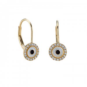 Gold & Diamond Evil Eye French Wire Earrings