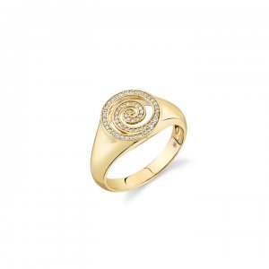 Gold & Diamond Spiral Signet Ring