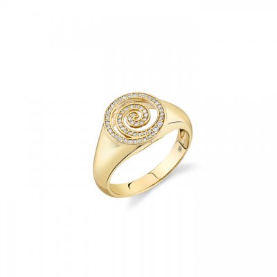 Gold & Diamond Spiral Signet Ring