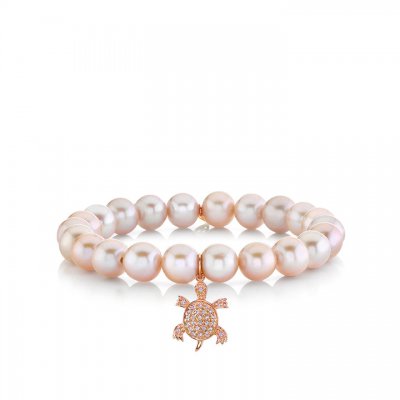 Rose Gold & Diamond Turtle on Natural Pink Pearl