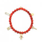 Gold & Diamond Love Lock Multi-Charm on Red Coral