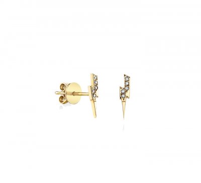 Gold & Diamond Lightning Bolt Stud