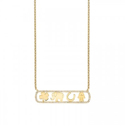 Gold & Diamond Icon Bar Necklace