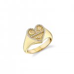 Gold & Diamond Small Heart Tricon Signet Ring