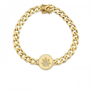 Gold & Diamond Pot Leaf Coin Bracelet