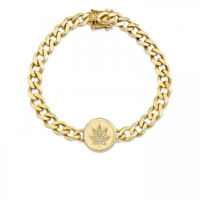 Gold & Diamond Pot Leaf Coin Bracelet