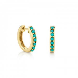 Gold & Turquoise Huggie Hoops