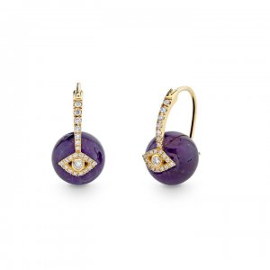 Gold & Diamond Evil Eye Amethyst Earrings