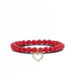 Gold & Diamond Open Heart on Red Bamboo Coral