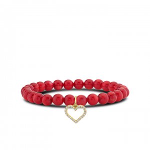 Gold & Diamond Open Heart on Red Bamboo Coral