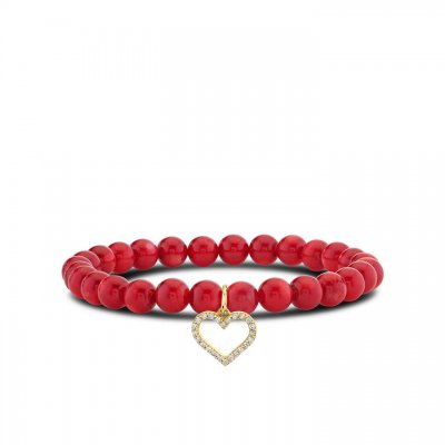 Gold & Diamond Open Heart on Red Bamboo Coral