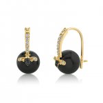 Gold & Diamond Bee Onyx Earrings