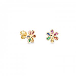 Gold & Rainbow Daisy Happy Face Stud